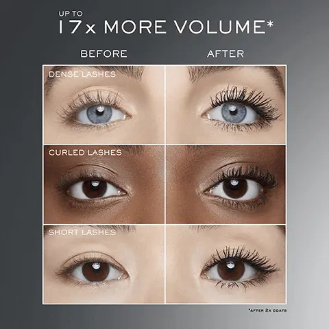 image 1, UP TO 17x MORE VOLUME* BEFORE DENSE LASHES AFTER CURLED LASHES SHORT LASHES "AFTER 2X COATS Image 2, HYPNÔSE DRAMA ORIGINAL BIG VOLUME MADE BETTER NEW & IMPROVED LANCOME HYPNOSE MORE VOLUME OUR MOST VOLUMIZING FORMULA EVER UP TO 17X MORE VOLUME LONG WEAR DRAMA THAT LASTS ALL DAY UP TO 24H WEAR WITH NO SMUDGE CARING FORMULA NOW ENRICHED WITH 2% BONDING COMPLEX NOURISHES LASHES TO SUPPORT STRENGTH & CONDITION ICONIC BRUSH KEEPING OUR LOVED 360 S-SHAPED BRUSH GENEROUSLY COATS ALL LASHES FROM ROOT TO TIP "AFTER 2X COATS LANCOME HYPNOSE DRAMA Image 3, ICONIC S-SHAPED BRUSH VOLUMIZE WITH THE CURVE SIDE DEFINE YOUR LASHES WITH THE ROUND SIDE Image 4, BLACK BACCARA ROSE 2% BONDING COMPLEX NOURISHING LASHES TO SUPPORT STRENGTH & CONDITION HYPNOSE DRAMA BLACK ONYX PIGMENTS SMOLDERING INTENSITY