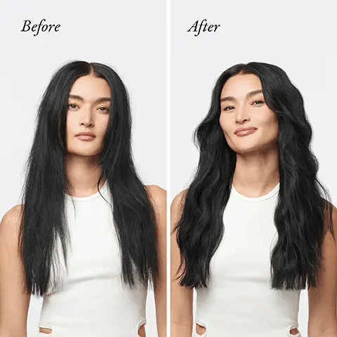 Before. After. Creates lasting heatless and air-dried styles. Touchably-soft hold. Fights frizz. Lightweight. Before. After. Style Retention Complex, provides soft-touch memory to heatless and air-dried styles. Curative Blend, Chia Seed,Bio-Fermented Bamboo Leaf and Plant Based Protein strengthens fragile hair and prevents breakage. Brassica Oil Copolymer adds a healthy, glossy shine.