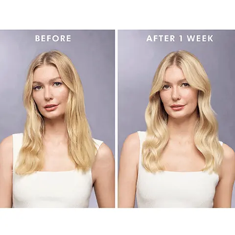 BEFORE, AFTER 1 WEEK. LINSEED EXTRACT helps hair look and feel healthier. ARGAN OIL helps hydrate and soften hair. VIOLET PIGMENTS neutralize brassy tones. Neutralizes brassiness over time, Detangles and boosts shine, For blonde, lightened, or silver hair. YOUR ANTI-BRASS ROUTINE, DAILY CARE, WEEKLY CARE. AFTER 1 WEEK OF USE 95% said the product reduces brassiness, 95% said the product helps maintain blonde tones between salon appointments, 91% said the product is essential to their blonde care routine.
