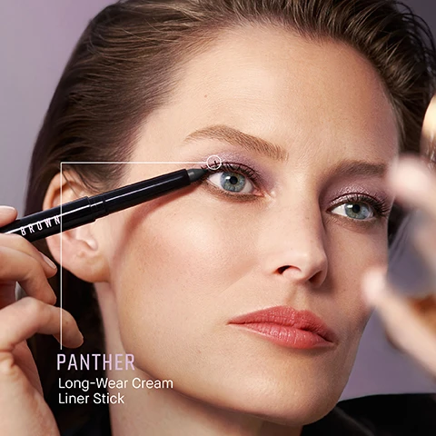 Image 1, panther - long wear cream liner stick. image 2, 24 hour life proof wear. fine tip design lines and defines. built in sharpener keeps your look on point. image 3, long wear cream shadow stick = creates dimension. long wear cream liner stick 
              = adds definition. image 4, golden amber, rich chocolate, dusty mauve, aubergine = long wear cream shadow stick.