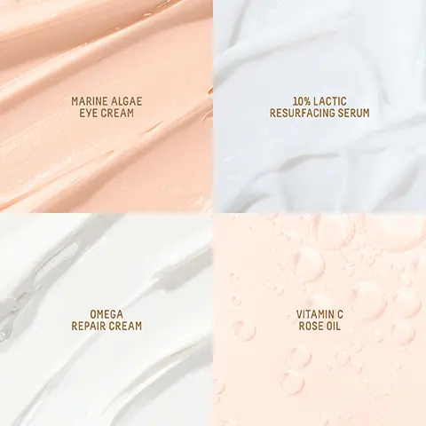 Image 1, MARINE ALGAE EYE CREAM 10% LACTIC RESURFACING SERUM OMEGA REPAIR CREAM Odobe VITAMIN C ROSE OIL Image 2, BOSSANCE QUALANE OMEGA REPAIR BIOSSANCE SQUALANE AMIN CROSE CL 97% Showed improvement in the appearance of fine lines and wrinkles after one use1 100% 100% 97% Showed improvement in the appearance of pores after one night2 Showed improvement in. skin hydration after 5 minutes Agreed skin firmness and suppleness improved after 3 weeks* 2daycicacy of 33 mal subject 35-40. Based on a cinco me je worden eğer 38-60, wher 28 Gay Based on 25-day commer study of 32 women as 8-28 er 25 diyse he 2. ' Borded on a 20-00, el ek al vučycz Image 3, BOSSANCE SQUALANE ОЧЕВА КЕРАК ОНЛА BIOSSANCE SALANE VITAMIN CROSE OL PARACRESS EXTRACT 10% LACTIC ACID OMEGA FATTY ACIDS VITAMIN C Instantly and visibly lift and firm the skin Boosts cell turnover, exfoliates and A plumping, deeply hydrating, Visibly improves skin's suppleness and and restoring firmness. around the eyes. resurfaces skin. group of fatty, moisturizing molecules INGREDIENT HIGHLIGHT Image 4, BIOSSANCE FULL SIZE (30ml/1.01Fl Oz) QUALANE VITAMIN C ROSE OIL GIFT SIZE (5ml/0.16Fl Oz) LANE-MARINE ALGAE DREAM BIOSSANCE LANE LACTICA GIFT SIZE (15mL/.5Fl Oz) SQUALANE OMEGA REPAIR CRE GIFT SIZE (15mL/.5Fl Oz) Image 5, THE MOST LOVED + LUMINOUS ROUTINE QUALANE MARINE LEA YECREAM BOSSANCE ALANE 1% LACTICA PICE QUALANE OMEGA REPAIR CREAM BIOSSANCE SQUALANC VITAMIN C ROSE OIL HYDRATE + PREP EYE AREA MARINE ALGAE EYE CREAM LACTIC ACID RESURFACING SERUM RESURFACE + EXFOLIATE DEEPLY HYDRATE BRIGHTEN UP OMEGA REPAIR CREAM VITAMIN C ROSE OIL