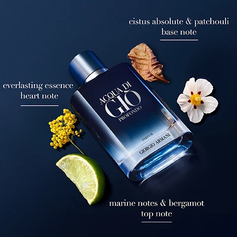 image 1, everlasting essence heart notes. cistus absolute and patchouli base note. marine notes and bergamot top note. image 2, acqua di gio parfum = woody aromatic, bergamot and inger, clary sage heart and rosemary, patchouli and incense. acqua di gio edt = marine and bergamot notes, jasmine and cedarwood notes, white muscs and patchouli. acqua di gio EDP = marine notes and green mandarin, sage geart, patchouli and vertive. acqua di profondo EDP = marine notes and green mandarin, lavandin and rosemary, cedarwood and patchouli. acqua di profondo parfum = marine notes and bergamot, everlasting essence, cistus absolute and patchouli