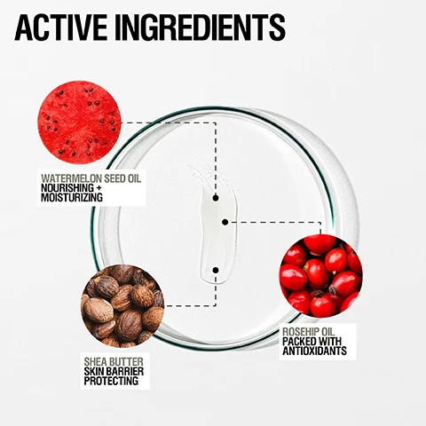 Image 1, active ingredients. watermelon seed oil nourishing and moisturising. shea butter = skin barrier protecting. rosehip oil = packed with antioxidants. image 2, natural watermelon and vanilla flavour. instant hydration for dry lips. glossy non sticky finish. image 3, 96% agreed lips feel hydrated and soft. 96% agreed perfect glossy finish. 98% agreed lips feel smooth. independent user trial 2022. results based on 57 over 2 weeks. image 4, customer review = obsessed, high shine, on sticky, beautiful scent. image 5, how to use = apply using fingertips and smooth evenly over lips. use as often as desired. image 6, smooth, creamy non sticky balm