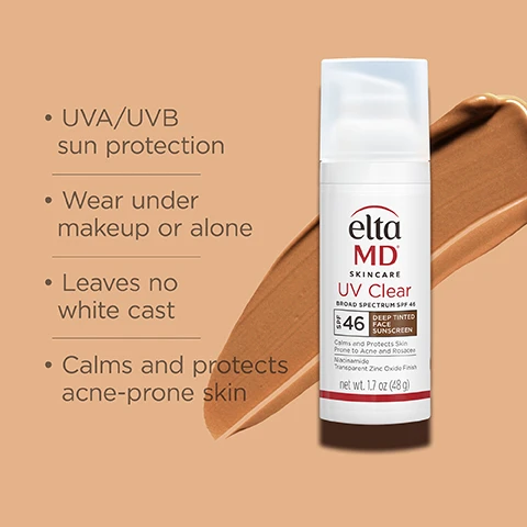 image 1, UVA/UVB sun protection. wear under makeup or alone. leaves no white cast. calms and protects acne prone skin. image 2, number 1 dermatologist recommended professional sunscreen brand. image 3, formulated with - niacinamide (vitamin B3) to reduce redness and restore suppleness. image 4, think zinc oxide - natural mineral compound that works as a sunscreen agent by reflecting and scattering UVA and UVB rays. image 5, active ingredients. 9% zinc oxide. 7.5% octinoxate. image 6, free from: oxybenzone, parabens, fragrances, dyes. image 7, clinically proven to improve skin texture by 40%. clinically tested and visually evaluated by dermatologist on 37 people. fitzpatricks skin types, 3-5, with mild to moderate facial dyspigmentation in a 12 week study. image 8, 92% agree leaves no white cast. brand power home tester club feb 2024 - sample size = 156 women 18+ with melanated skin. image 9, featuring invisible blend technology that blends in for a sheet, no white cast finish. image 10, 38% improvement in skin discoloration. baseline, 12 weeks. clinically tested and visually evaluated by dermatologist on 37 people. fitzpatricks skin types, 3-5, with mild to moderate facial dyspigmentation in a 12 week study. image 11, complete your regimen
