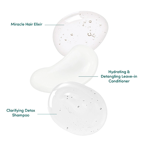 Miracle Hair Elixir. Hydrating and Detangling Leave-in Conditioner. Clarifying Detox Shampoo.