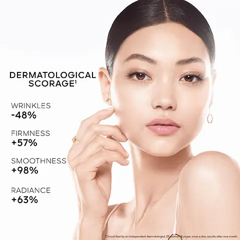 Dermatological scorage, wrinkles -48%, firmness +57%, smoothness +98%, radiance +63%. Dynamic blackbee repair advanced technology. Over 90% natural origin ingredients, calculation based on the international ISO standard 16128 including water. Up to 40% recycled glass. Guerlain for bees conservation programme, more than 10 partnerships dedicated to bee preservation.