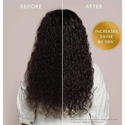 KEY INGREDIENTS ARGAN OIL Rich in antioxidants, it hydrates and nourishes hair. LINSEED EXTRACT Contains fatty acids to help improve the health of hair. BEFORE. AFTER. INCREASES SHINE BY 118%. According to an independent study conducted in January 2020 by TRI Princeton.