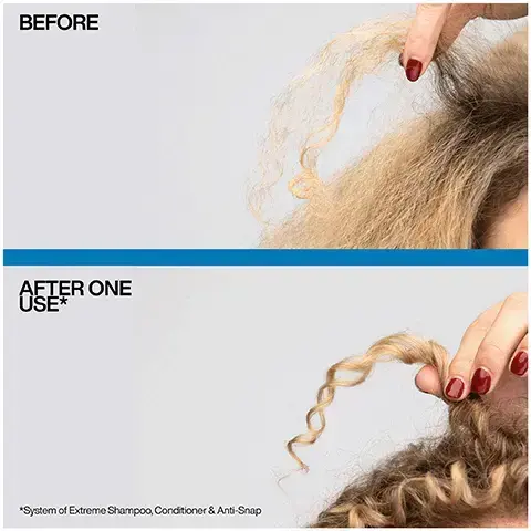 Image 1, BEFORE AFTER ONE USE* *System of Extreme Shampoo, Conditioner & Anti-Snap Image 2, 1 LEAVE-IN CONDITIONER HEAT PROTECTION UP TO 450°F/230°C REDKEN PROTECTION SOF ANTI-FRIZZ SMOOT OISTURE DEFINICA COLOP BEAUT 25 BENEFITS SHINE SUAVE STRENGTHENS DETANGLES ONE UNITED ALL-IN-ONE MENT THES ALONE MAORTELS P 5 oz 150 me Image 3, FORMULATED FOR HEALTHY FEELING HAIR WITH COCONUT OIL WITH LACTIC ACID REDKEN 5TH AVENUE NYO PROTECTION SOFT ANTI-FRIZZ SMOOTH MOISTURE DEFINICAO COLOP BEAUTF E HIDR SUAVE SHINE 25 SOFT. image 4, extreme for damage repair. 73% less breakage. promotes hair health. detangles and smooths. system of extreme shampoo, conditioner and anti-snap. image 5, before and after. image 6, all in one for all hair types. strengthens, softening, nourishing and smoothing.