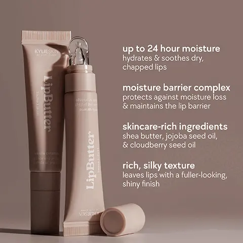 up to 24 hour moisture. hydrates & soothes dry, chapped lips. moisture barrier complex. protects against moisture loss & maintains the lip barrier. skincare-rich ingredients. shea butter, jojoba seed oil, & cloudberry seed oil. rich, silky texture. leaves lips with a fuller-looking, shiny finish. vanilla caramel flavour. 100% say it has a rich, buttery & cushiony texture that melts into lips. 100% say it replenishes & locks in moisture so lips remain quenched all day. 100% say it improves dry, chapped, & flakey lips after just one use. 100% say it visibly improves the appearance of lip lines. consumer test on 55 women between 18 and 35 years old. consumer test on 31 women between 18 and 35 years old.