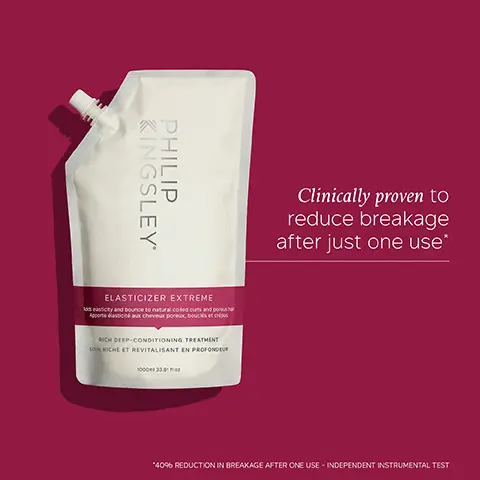Image 1, PHILIP KINGSLEY® Clinically proven to reduce breakage after just one use* ELASTICIZER EXTREME dicity and bounce to natural colours and push Apporte lasticité aux cheveux poreux bouclés et c RICH DEEP-CONDITIONING TREATMENT SON RICHE ET REVITALISANT EN PROFONDEUR 100033 *40% REDUCTION IN BREAKAGE AFTER ONE USE - INDEPENDENT INSTRUMENTAL TEST Image 2, HOW TO USE Apply to damp hair before shampooing Apply to mid-lengths and ends Cover with shower cap or towel Leave for at least 20 minutes Rinse & follow with shampoo and conditioner