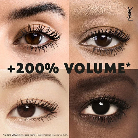 Image 1, =200% volume. image 2, YSL loveshine lipstick in shade 202 peachy glow.