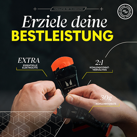 erziele deine bestleistung. Extra essentielle elektrolyte. 2:1 kohlenhydrate verhaltnis. 30g kohlenhydrate
