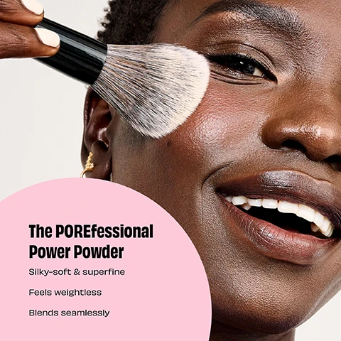 image 1, the porefessional power powder = silky soft and superfine. feels weightless, blends seamlessly. image 2, pore perks = 91% said it instantly blurs pores. 94% said it controls shine all day. makeup musts = 92% said it instantly sets makeup. blends seamlessly. self evaluation by 109 participants after 1 week. image 3, before and blurr'ed. image 4, upsalite a finely milled powdered mineral helps absorb excess surface skin sweat and provides an instant mattifying effect. mineral rich kaolin clay helps absorb excess surface skin oil. image 5, before, matte like that, blur 'n set. image 6, two steps to set. step 1 = the porefessional power powder instantly blurs pores, sets makeup and controls shine all day. step 2 = the porefessional super setter, immediately mattifies and locks on makeup for 16 hours. instrumental test on 20 participants.