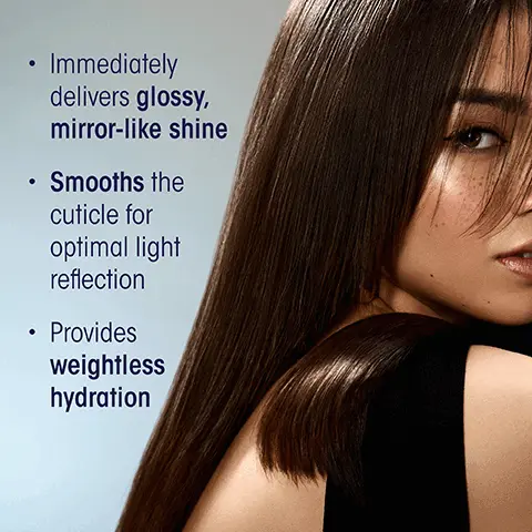 Before. After. Immediately delivers glossy, mirror like shine. Smooths the cuticle for optimal light reflection. Provides weightless hydration. Glass Hair Technology featuring conditioning agents to smooth the cuticle for optimized shine. Plant Based Hydration Complex locks in hydration without weighing hair down. Softening Polymer Blend restores softness and overall hair health. How to use, after shampooing, apply in sections from mid-length to ends. This lightweight essence won't weigh hair down - use liberally to distribute throughout strands. Rinse out after one minute. use weekly for instant glossy shine. For thick, coarse or dry hair in need of more moisture, apply after conditioning.
