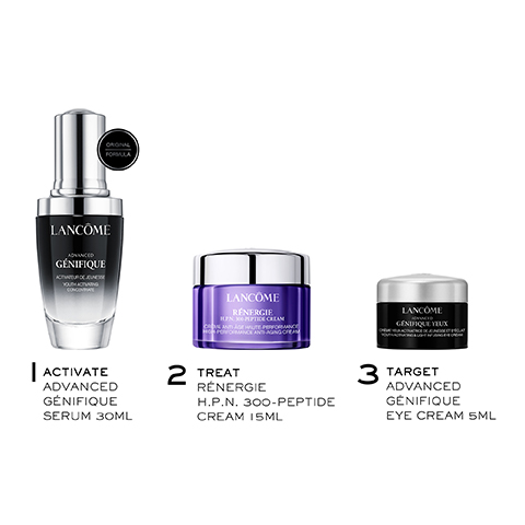 LANCÔME GENIFIQUE ORONAL FORMULA LANCOME RÉNERGIE HEN PUPICE CREAM POORMANCE AND AGING ORE LANCOME GENIFIQUE YEUX ACTIVATE ADVANCED GENIFIQUE SERUM 30ML 2 TREAT RÉNERGIE H.P.N. 300-PEPTIDE CREAM 15ML 3 TARGET ADVANCED GENIFIQUE EYE CREAM 5ML