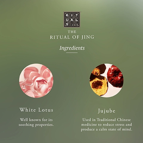 The ritual of jing ingredients. White lotus well known for its soothing properties. Jujube used in traditional Chines medicine to reduce stress and product a calm state of mind.