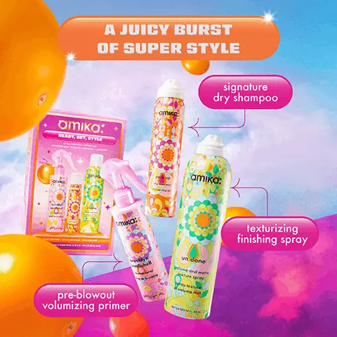 SPRAY ON DAMP HAIR PRE-BLOWOUT protects against 4500F heat. Before, After. UNLOCK SUPERFRUIT POWERED HAIRCARE. 
              amika's superfruit sea buckthorn is packed with free fatty acids (lipids!) + 1 of the highest known concentrations of omega 7 in the world. vegan
              cruelty-free
              paraben-free
              phthalate-free
              Sles + SIS free
              color-safe
              suitable for chemically
              treated hair.