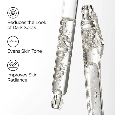 Image 1 - Two clear glass droppers filled with a bubbly liquid stand on a white background, next to three bullet points reading Reduces the Look of Dark Spots, Evens Skin Tone, and Improves Skin Radiance. Image 2 - A close-up of a persons face with a drop of clear liquid on their cheek, next to three white labels that read Brightens, Evens Skin Tone, and Targets Dark Spots. Image 3 - A white background featuring translucent liquid drops with bubbles in the background displays the text: Key ingredients in Alpha Arbutin 2% + HA: Alpha Arbutin Brightens skins appearance. Reduces the look of dark spots. Hyaluronic Acid Helps provide immediate and all-day hydration. Very-low molecular weight hyaluronic acid. Image 4 - The image shows a 3-step skincare regimen for uneven skin tone and dullness, with The Ordinary products: PREP involves a gray tube labeled The Ordinary Squalane Cleanser, Squalane Based Face Cleanser, Nettoyant au Squalane, Nettoyant à base de Squalane, which cleanses skin and removes makeup; TREAT offers two dropper bottles, a white one labeled Clinical Formulations With Integrity, Formulations Cliniques Empreintes dIntégrité, The Ordinary Hyaluronic Acid 2% + B5, A High-Strength Serum to Target Hydration, Acide Hyaluronique 2% + B5, Un Serum Puissant pour Cibler lHydratation, which hydrates and plumps the skin, and an amber one labeled Clinical Formulations With Integrity, Formulations Cliniques Empreintes dIntégrité, The Ordinary Alpha Arbutin 2% + HA, A High-Strength Serum to Target Dark Spots, Alpha Arbutine 2% + HA, Un Serum Puissant pour Cibler les Taches Brunes, which reduces the look of dark spots and brightens; and SEAL uses a gray tube labeled The Ordinary Natural Moisturizing Factors + HA, Surface Hydration Formula, Facteurs Naturels dHydratation + HA, Un Serum Puissant pour Cibler les Signes de lAge, which supports the skin barrier.