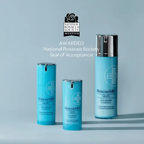 Awarded National Rosacea Society Seal of Acceptance. Dye free. Fragrance free. Paraben + phthalate free. Before. After 8 weeks.