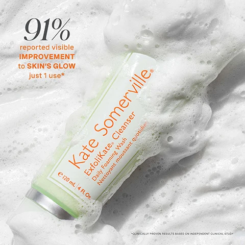 Image 1, 91% reported visible improvement to skin's glow just 1 use. image 2, before and after 1 use. clinically proven results based on independent clinical study.