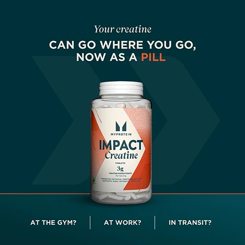 Image 1 - A container of Myprotein Impact Creatine tablets is displayed against a dark green background, with text that reads Your creatine can go where you go, now as a pill along with the phrases At the gym? At work? In transit? and the label on the jar indicating it contains 3g of creatine monohydrate.
Image 2 - A hand holds a small white pill with text that reads What is it? EACH SERVING = 3G OF CREATINE MONOHYDRATE and additional words SIMPLE, CONSISTENT, EFFECTIVE, along with All packed INTO ONE EASY PILL.
Image 3 - A transparent bottle of tablets is shown with a label featuring the MYPROTEIN logo, and the text reads How do I take it? JUST 3 TABLETS A DAY. ANY TIME, ANY PLACE. Strength, made simple. SO THAT YOU CAN STAND OUT.
Image 4 - A person is pouring a powdered substance from a golden scoop into a black container with a logo, with text displaying information about THG Nutrition (India) Private Limited, including the company address and customer care details.