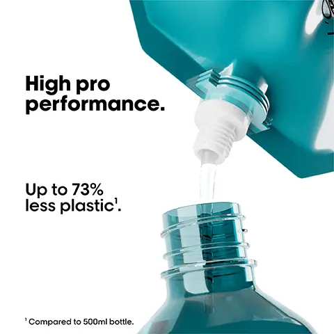 Image 1 - The image shows a turquoise bottle and dispenser with a product being poured out, accompanied by text that reads High pro performance. Up to 73% less plastic. Compared to 500ml bottle.
              Image 2 - Image shows a LOreal Professionals Scalp Advanced hair care pack consisting of a large pouch labeled 1 pouch 500ml and a smaller bottle labeled 500ml, with the text Your 6-month pack and 3.5x washes per week.
              Image 3 - A clear gel-like substance with bubbles is shown, accompanied by the text Comfort your scalp. Up to 83% added soothing, Up to 49% moisturised hair in 1 use.
              Image 4 - A person shown from the back has frizzy hair on the left labeled Before and smooth, styled hair on the right labeled After, with hair care products displayed at the bottom. Not retouched.
              Image 5 - Image showing a step-by-step guide on how to refill a shampoo bottle, with three numbered instructions: 01 Take your empty shampoo bottle. Do not rinse it. Unscrew the bottle & refill caps. 02 Take the refill pouch and pour it up slowly inside the bottle. 03 Screw the cap and use your shampoo as usual. Refill the bottle maximum 3 times.
              Image 6 - Image shows a refill pouch of LOreal Professional Scalp Advanced shampoo alongside two bottles, one 500ml and one 300ml, with text that says Refill your bottles and details about the quantities of each.
              Image 7 - Image shows a comparison of hair before and after treatment, with the before image on top showing a scalp with visible hair thinning and the after image below displaying fuller hair; two hair care products are shown beside the after image. Visible text includes Before and After along with Not retouched.
              Image 8 - Image shows a series of four steps demonstrating how to use a product titled Scalp Advanced, including a small bottle, a large refill pouch, and instructions for pouring and dispensing the product. Visible text includes LOreal Paris Scalp Advanced, with additional text indicating the steps for use.
              Image 9 - A display of various hair care product bottles and refill pouches arranged neatly, featuring visible text stating New refills. Available for all top sellers.