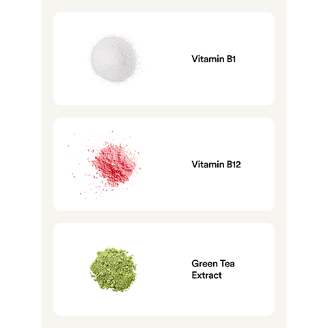 Image 1 - Image shows three piles of powders labeled from top to bottom: Vitamin B1, Vitamin B12, and Green Tea Extract.