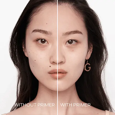 Image 1 - A woman’s face is shown split down the middle, with the left side labeled WITHOUT PRIMER displaying visible blemishes and texture, and the right side labeled WITH PRIMER appearing smoother and more even-toned.
              Image 2 - A tube of Guerlain Gold Skin Double Veil skincare product is placed next to a large white flower, with the text IN 14 DAYS SKIN IS RENEWED* visible on the right.
              Image 3 - A woman with smooth skin holds a tube of skincare product near her face, with text on the left highlighting benefits: INSTANTLY RADIANCE +65%, BLURRED-LOOKING SKIN +77%, SMOOTH-LOOKING SKIN +70% and AFTER 4 WEEKS FIRMER SKIN +32%, EVEN-LOOKING SKIN +30%.
              Image 4 - Image showing two beauty products from Guerlains Parure Gold Skin Beauty Routine, with the first product labeled as Correct & Protect and the second as Unify, alongside a decorative floral element.
              Image 5 - A close-up of a white peony flower with gold accents, featuring the text 96% REJUVENATING SKINCARE-BASED* INFUSED WITH 24K GOLD & WHITE PEONY EXTRACTS.