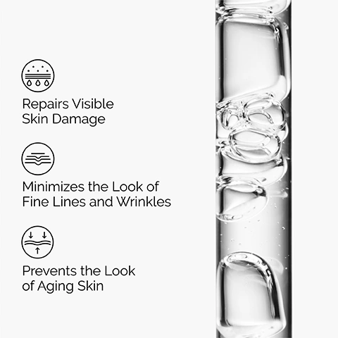 Image 1 - A clear glass tube with bubbles in a viscous liquid is shown alongside three bullet points with icons: Repairs Visible Skin Damage, Minimizes the Look of Fine Lines and Wrinkles, and Prevents the Look of Aging Skin. Image 2 - A before and after image comparison shows a persons face with visibly reduced wrinkles around the nose and mouth after 10 weeks, alongside text stating Regenerates the look of aging skin, Before, After 10 weeks¹, and ¹Panelists individual results (after 10 weeks of product use). Individual results will vary. Image 3 - A close-up of a person with dark skin gently touching their moisturized cheek, with text overlays that read Firms and Lifts, Visibly Repairs Wrinkles, and Promotes Visible Regeneration. Image 4 - An image displays an Advanced Age Support skincare regimen titled How to add plant-based growth factors to your regimen, detailing a three-step routine: PREP with Squalane Cleanser, TREAT with GF 15% Solution AM and Retinal 0.2% Emulsion PM 1-2x/wk, and SEAL with Natural Moisturizing Factors + PhytoCeramides, showing product packaging and samples for each. Image 5 - A white background features a large blob of white, viscous liquid with clear bubbles on the right side and black text on the left, stating Key ingredients in GF 15% Solution: 3 Next-Gen Growth Factors, TGF: helps reduce lines and wrinkles, EGF: promotes elasticity and firmness, IGF: supports skin density and collagen production. Image 6 - The image displays four The Ordinary age-supporting formulations: GF 15% Solution, a water-based serum that minimizes and repairs visible skin damage to improve the look of signs of aging; Retinal 0.2% Emulsion, a creamy emulsion that improves skin firmness and elasticity; Multi-Peptide + Copper Peptides 1% Serum, a water-based serum that improves the appearance of fine and dynamic lines; and Multi-Peptide + HA Serum, a water-based serum that improves skin smoothness, visible crows feet, elasticity and firmness.