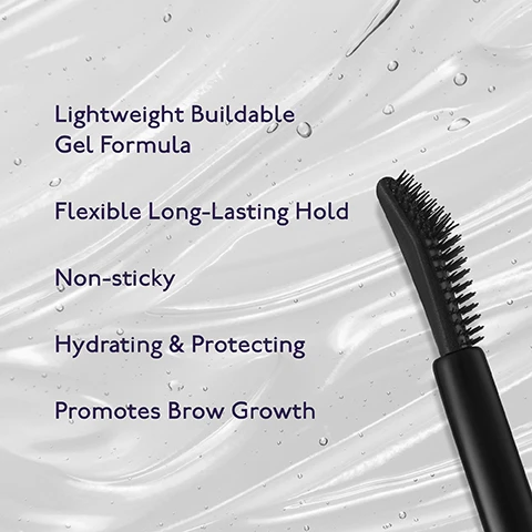 Image 1 - A black brow brush rests on a textured, watery background, with text that reads Lightweight Buildable Gel Formula, Flexible Long-Lasting Hold, Non-sticky, Hydrating & Protecting, and Promotes Brow Growth.
              Image 2 - Image displays a tube with a black applicator and text listing key ingredients: Xtend Complex nourishes and strengthens hair, Coffee Bean Extract promotes hair growth, and Prickly Pear Oil hydrates and protects hair, along with vegan and clean formula icons.
              Image 3 - Image of a silver mascara tube with a black brush applicator next to a brown brow pencil, both labeled as Browgel Blackstar and Browliner Blackstar, with the text The Perfect Pair above.