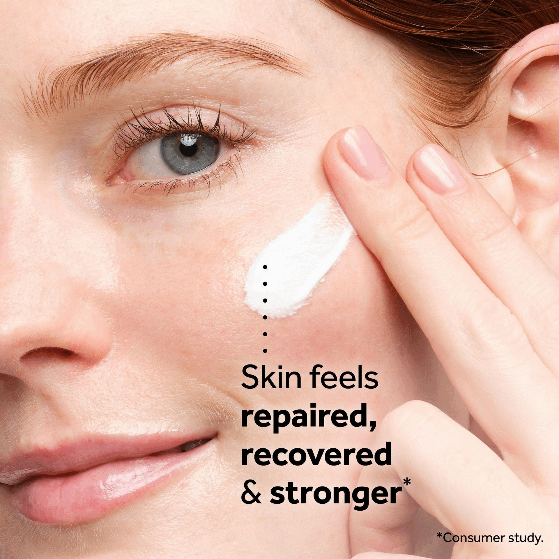 Image 1 - A close-up shows a woman applying cream to her cheek, with text overlaid that reads Skin feels repaired, recovered & stronger* *Consumer study. Image 2 - Image shows a tube of N°7 Dermo Solutions cream and the text 98% said skin felt moisturised* N°7 DERMO SOLUTIONS REDNESS PRONE & SENSITIVE SKIN CICA RESTORING OVERNIGHT TREATMENT Calm skin overnight and reduce the appearance of redness CONTAINS: CICA GREEN TEA VITAMIN C 50ml e 1.69 Fl. Oz. *Consumer study on 99 women.