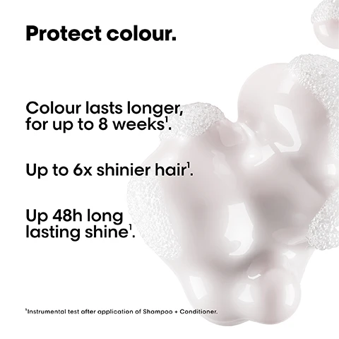 Image 1 - An abstract image of a light-colored shampoo lather with text that reads Protect colour, Colour lasts longer, for up to 8 weeks, Up to 6x shinier hair, Up 48h long lasting shine, and a footnote about an instrumental test after application of Shampoo and Conditioner.
              Image 2 - A pink bottle being filled with a liquid from a pouch above it, with text stating High pro performance. Up to 73% less plastic. Up to 15% less price/ml.
              Image 3 - Image shows a comparison of curly hair before and after using a product, with a person’s back visible, highlighting the improvement in curl definition; visible text includes Before and After along with product bottles labeled with various hair care names at the bottom.
              Image 4 - A colorful abstract image featuring bubbles with shades of pink and purple, accompanied by text that reads Resveratrol. Protect your color. and a small box stating Anti-oxidant to nourish and protect the hair follicles.
              Image 5 - Image showing a step-by-step guide on how to refill a shampoo bottle, with three numbered instructions: 01 Take your empty shampoo bottle. Do not rinse it. Unscrew the bottle & refill caps. 02 Take the refill pouch and pour it up slowly inside the bottle. 03 Screw the cap and use your shampoo as usual. Refill the bottle maximum 3 times.
              Image 6 - Four images displaying a hair care product from LOréal called Vitamin Color, with the first image showing a bottle and pouch, the second showing a cap being twisted off, the third depicting the pouchs nozzle dispensing product, and the fourth showing the bottle being filled with the product.