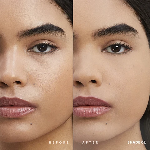 Image 1 - Close-up image of a womans face split into two sections, with the left side labeled BEFORE showing her natural skin without makeup and the right side labeled AFTER displaying her with makeup in SHADE 02, highlighting smoother skin and enhanced features.
              Image 2 - An open, elegant black and gold YSL box reveals a round container filled with a dark substance, surrounded by clear droplets, a slice of limetta, and labeled elements including hyaluronic acid, niacinamide, and limetta from YSL Beauty Ourika Community Garden.
              Image 3 - A close-up portrait of a woman holding a black packaging with a gold YSL logo, showcasing the words SETS, BLURS, and REFINES next to her face.
              Image 4 - Image displays a product box labeled ALL HOURS HYPER BLUR at the top left, while below are three diverse models wearing different makeup shades: the first model is in the top right labeled SHADE 01, the second model in the bottom left labeled SHADE 02, and the third model in the bottom right labeled SHADE 03.
              Image 5 - Image depicts a beauty routine layout featuring four YSL products: All Hours Foundation, All Hours Concealer, All Hours Hyper Bronze, and All Hours Hyper Blur, arranged with corresponding numbers and a background in shades of beige and cream, with the text YOUR ALL HOURS ROUTINE prominently displayed at the top.