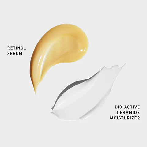 Image 1 - A yellow viscous serum is shown alongside a white cream, with text labeling the yellow product as Retinol Serum and the white product as Bio-Active Ceramide Moisturizer.
              Image 2 - Two skincare products from The Inkey List on a light background: a tube labeled Retinol Serum for treating signs of aging and a jar labeled Bio-Active Ceramide Repairing and Plumping Moisturizer with descriptions for each product underneath.