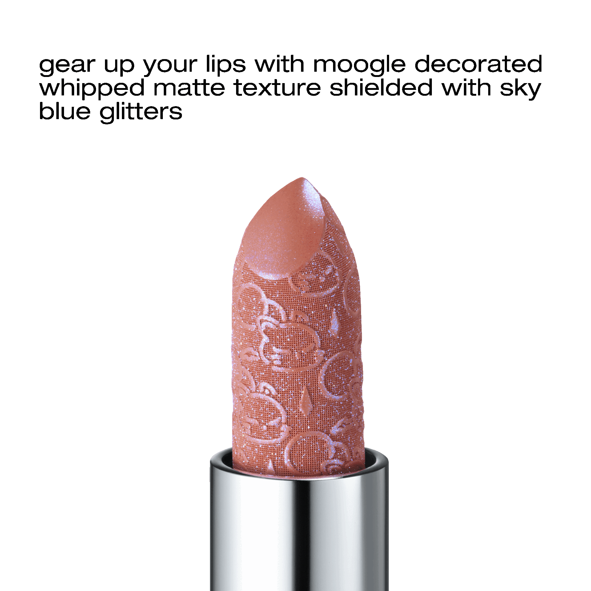 Image GIF1 - A peachy-pink lipstick bullet, textured with Moogle character designs and blue glitter, extends from a silver tube, accompanied by the text gear up your lips with moogle decorated whipped matte texture shielded with sky blue glitters. Image GIF2 - Close-up of a persons mouth with glossy peach-nude lips featuring subtle glitter, next to the text aether nude: a sheer peach nude with sky-blue glitter and special moogle engraving and FINAL FANTASY XIV © SQUARE ENIX. Image GIF3 - The image shows three different lipsticks and one matching case displayed on a shimmering pink and coral background. The lipsticks include a glittery coral, an embossed light coral with creature patterns, and a shimmery pink, all in black tubes featuring blue glowing creature outlines, and the case has shu uemura FINAL FANTASY XIV ONLINE in blue glowing text; additional text reads three mystical shades to enchant your lips and FINAL FANTASY XIV © SQUARE ENIX. Image GIF4 - A collection of Shu Uemura x Final Fantasy XIV makeup and skincare products, including black compacts with shimmery eyeshadow, a black pump bottle with a blue moogle outline, and a sparkling pink lipstick, all set against a dark blue background with glowing blue light streaks, with text that reads discover the full collection, shu uemura, FINAL FANTASY XIV ONLINE, and FINAL FANTASY XIV©SQUARE ENIX.