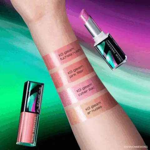 KG gleam fuchsia rush. KG gleam pink filter. KG gleam cyber lilac. KG gleam ar nudes. Shu Uemura x Shavonne Wong..