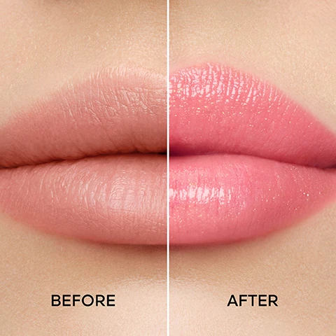 Image 1 - Image showing a close-up view of lips with a before-and-after comparison; the left side features bare, dry lips labeled BEFORE, while the right side displays full, glossy pink lips labeled AFTER.
              Image 2 - A close-up image of a pair of lips with a noticeable contrast between the left side showing dry, matte lips labeled BEFORE and the right side displaying glossy, moisturized lips labeled AFTER.
              Image 3 - Image showing three sections of lips: the left section displays bare lips, the middle section shows lips with a glow finish, and the right section features lips with a pearly finish, with visible text stating BARE LIPS, GLOW FINISH, and PEARLY FINISH.
              Image 4 - A close-up image of a lip balm with a shimmering pink lip product in a gold case, surrounded by colorful flowers, with the text 98% NATURAL-ORIGIN INGREDIENTS, PROPOLIS & HYALURONIC ACID SOFTEN & PLUMP LIPS, HONEY SOOTHING EFFECT & LONG-LASTING COMFORT, and BEESWAX ENSURES A SENSORY GLIDE.
              Image 5 - A collection of vibrant lipsticks in gold packaging is surrounded by colorful flowers, with the text A TAILOR-MADE SHADE REVIVING LIPS’ NATURAL HUE displayed above.