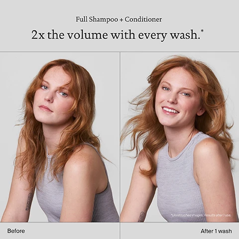 Image 1 - Image shows a split comparison of a woman with wavy red hair; the left side labeled Before shows her looking serious, while the right side labeled After 1 wash shows her smiling with voluminous hair, along with the text Full Shampoo + Conditioner 2x the volume with every wash.*
              Image 2 - A woman with a short bob haircut is shown in profile, wearing a light gray top and hoop earrings, with her hand gently touching the back of her neck.
              Image 3 - An image of a shampoo bottle labeled Living Proof full shampoo with a light gray design, set against a blue background with bubbles, accompanied by text highlighting benefits: delivers 2x the volume in just 1 wash, improves hair texture and quality, and keeps hair cleaner and healthier for longer.
              Image 4 - A hand is shown pouring shampoo from a light green bottle into an open palm against a gradient blue background, with text indicating the product name Sili-CLONE HairTech and claims about its benefits for hair, including detangling, sleekness, conditioning, and shine.
              Image 5 - An abstract image of soap bubbles with a blue background, featuring text that reads Sili-CLONE HairTech, 600 lab tests, 170 formula iterations, 1000 performance tests.
              Image 6 - Image shows a comparison between Sili-CLONE HairTech and silicone on a blue background, with text detailing the benefits of Sili-CLONE including hair becoming healthier, keeping hair cleaner and healthier longer, and promoting longevity of hair health, while silicone is described as masking damage, making hair dirtier faster, and possibly leading to chronic damage.
              Image 7 - A close-up of wet, curly hair with shampoo lather, showing rich bubbles, alongside the text that reads Luxurious lather with silky texture, applies smoothly + foams richly.