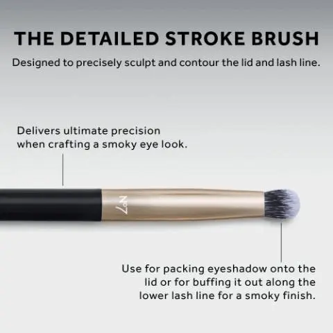 THE DETAILED STROKE BRUSH
              Designed to precisely sculpt and contour the lid and lash line.
              Delivers ultimate precision
              when crafting a smoky eye look.
              Use for packing eyeshadow onto the
              lid or for buffing it out along the
              lower lash line for a smoky finish. The All Over Artist
              The Refining Duo
              The Framing Touch
              The Detailed Stroke
              The Seamless Blend
              The Radiance Duo
              The Soft Sweep
              The Perfect Canvas