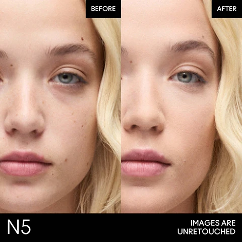 Image 1 - Side-by-side comparison of a womans face before and after treatment, showing skin texture differences, with the words Before on the left and After on the right, and IMAGES ARE UNTOUCHED in the bottom left corner.
              Image 2 - A side-by-side comparison of two powder foundation compacts labeled Original Studio Fix Powder Plus Foundation and New Studio Fix Powder Plus Foundation, with a list of shades including NW10, NW13, NW15, and others, along with the text CHAT WITH AN ARTIST and SHADES HAVE BEEN UPDATED + NEW SHADES ADDED.