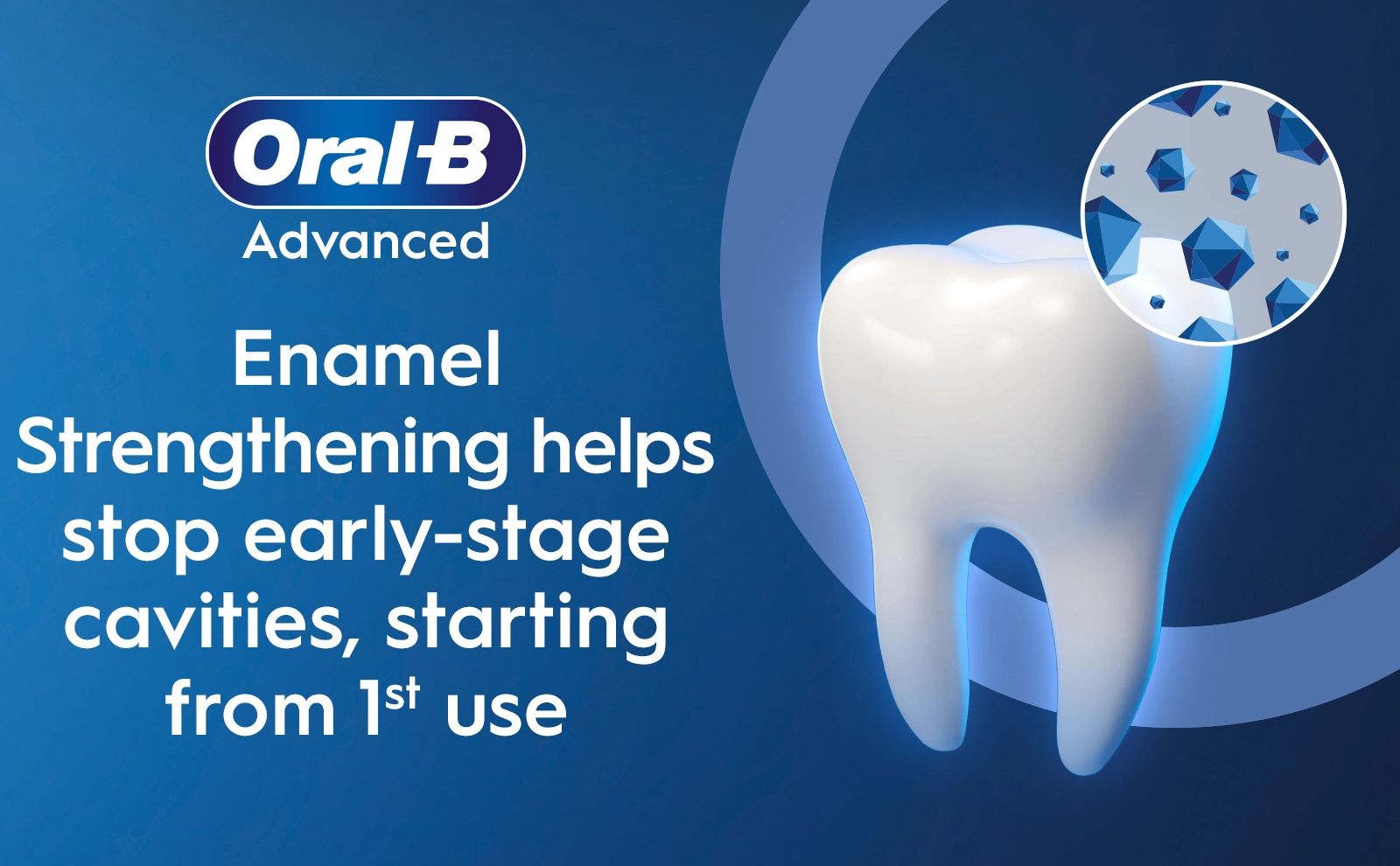 Oral B Advanced Enamel Strengthening helps stop early stage cavities, starting form the first use
