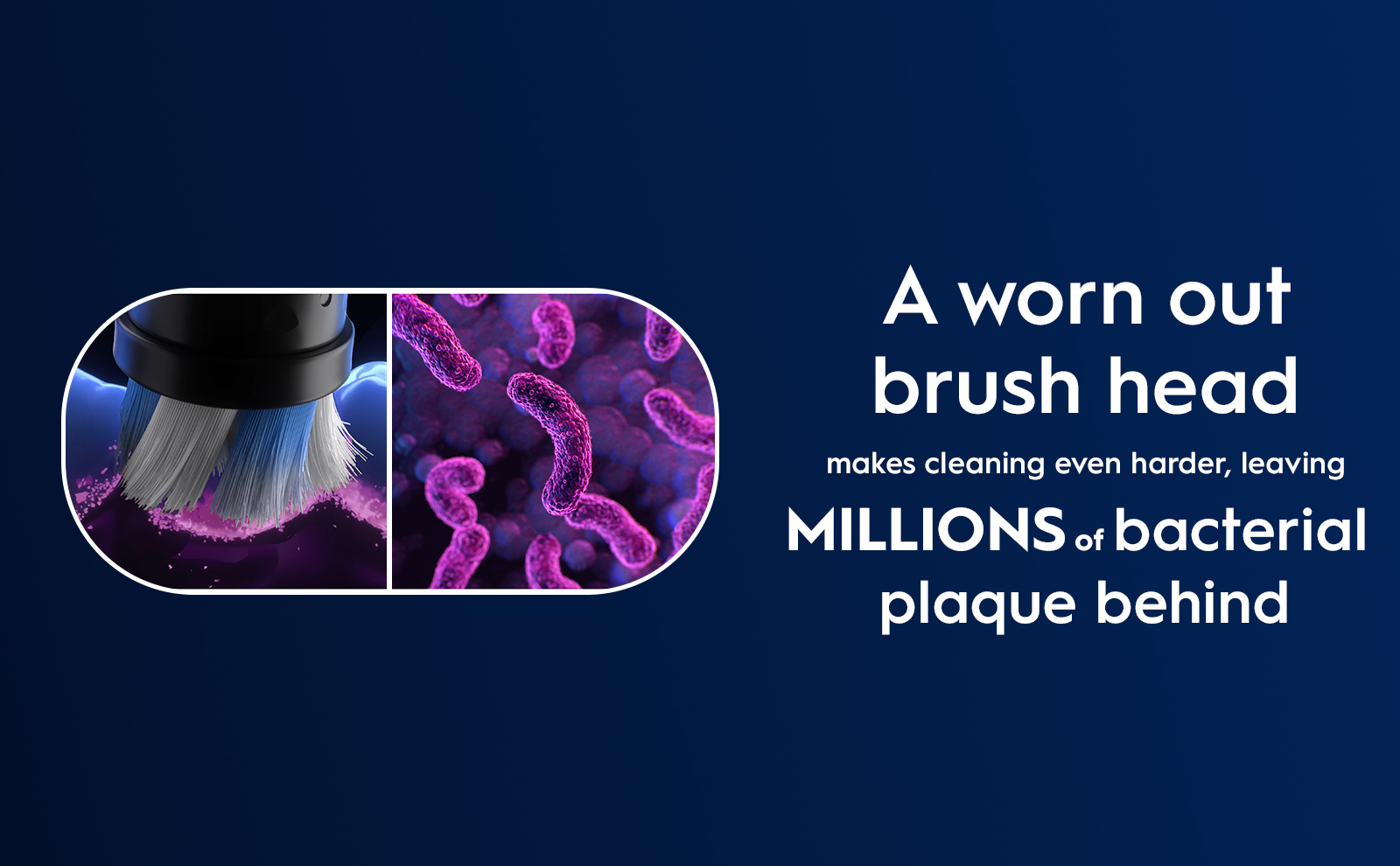 Close up of bacteria on worn out brush head that makes cleaning harder.