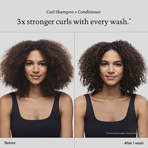Image 1 - Image shows a side-by-side comparison of a woman with curly hair, labeled as Before on the left and After 1 wash on the right, with visible text reading Curl Shampoo + Conditioner and 3x stronger curls with every wash.
              Image 2 - Image shows two side-by-side portraits of a woman with curly hair; the left shows her natural curls labeled as Before, and the right shows her curls after using a product labeled After 1 wash, with text above stating Curl Shampoo + Conditioner and 3x stronger curls with every wash.
              Image 3 - Image shows a comparison of curly hair before and after using curl shampoo and conditioner, with text indicating Curl Shampoo + Conditioner and 3x stronger curls with every wash. Visible text includes Before and After 1 wash.
              Image 4 - Image shows two bottles of Living Proof curl shampoo and conditioner against a colorful background with bubbles, with text highlighting key benefits: delivers 3x stronger curls in just one wash, hydrates and improves curl definition, and healthier looking curls with every wash.
              Image 5 - Two bottles of Living Proof hair products for curls, labeled curl shampoo and curl conditioner, with a blue gradient background and text describing the benefits: detangling, sleekness, conditioning, and shine.