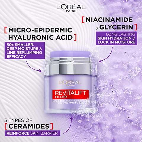 Image 1 - Image of a LOréal Paris Revitalift filler cream jar, with highlighted text stating Micro-Epidermic Hyaluronic Acid, Niacinamide & Glycerin, and 3 Types of Ceramides, along with benefits describing deep moisture, skin hydration, and moisture retention.
              Image 2 - Image of a LOreal Paris cosmetic product tube titled Lumi Glotion, featuring labels that highlight its illuminating formula, lightweight texture, and ingredients like glycerin and shea butter for hydration.
              Image 3 - A smiling woman with long, wavy dark hair shows off her glowing skin beside four tubes of LOréal Lumi Glotion multi-use glow enhancer, with the text LUMI GLOTION MULTI-USE GLOW ENHANCER BECAUSE YOURE WORTH IT.
              Image 4 - A woman with a light complexion is holding two tubes of LOréal Lumi Glotion while showcasing makeup techniques on her face, with the text stating Customise Your Glow 3 Ways to Use Glotion and instructions for usage.