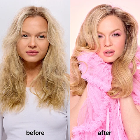 Image 1 - Image shows a side-by-side comparison of a woman with messy, frizzy blonde hair on the left labeled before and the same woman with smooth, styled blonde hair and wearing a pink outfit on the right labeled after.
              Image 2 - A jar of Color Wow Dreaming Advanced Repair and Resurfacing Treatment with a creamy pink product inside, accompanied by five icons and their descriptions: seals cuticle, heat protection, controls frizz, adds shine, improves elasticity.
              Image 3 - Image shows a side-by-side comparison of hair, with the left side displaying puffy, damaged hair labeled before and the right side featuring smooth, shiny hair labeled after, with the text de-puffs, smooths, polishes every strand.
              Image 4 - Image comparing untreated hair with hair treated with Dreaming, showing close-up views of hair strands side by side, and text below stating in humidity test, untreated hair absorbed 3.4X more moisture than hair treated with powerful, humidity-blocker Dreaming.
              Image 5 - A close-up image of a pink, creamy texture in the background with bold text listing clinical results of a hair product: 100% saw smoother, straighter hair, 87% saw less frizz, 90% said hair looks shinier, 93% reported healthier-looking hair, 100% said hair was more manageable, with a note below about the clinical study and self-assessment results of 30 volunteers.
              Image 6 - Image shows two hair care products on a reflective surface: a spray bottle labeled Color WOW Dream Coat and a jar labeled Color WOW Dreaming, with the text ULTIMATE ANTI-HUMIDITY POWER COUPLE prominently displayed above them.