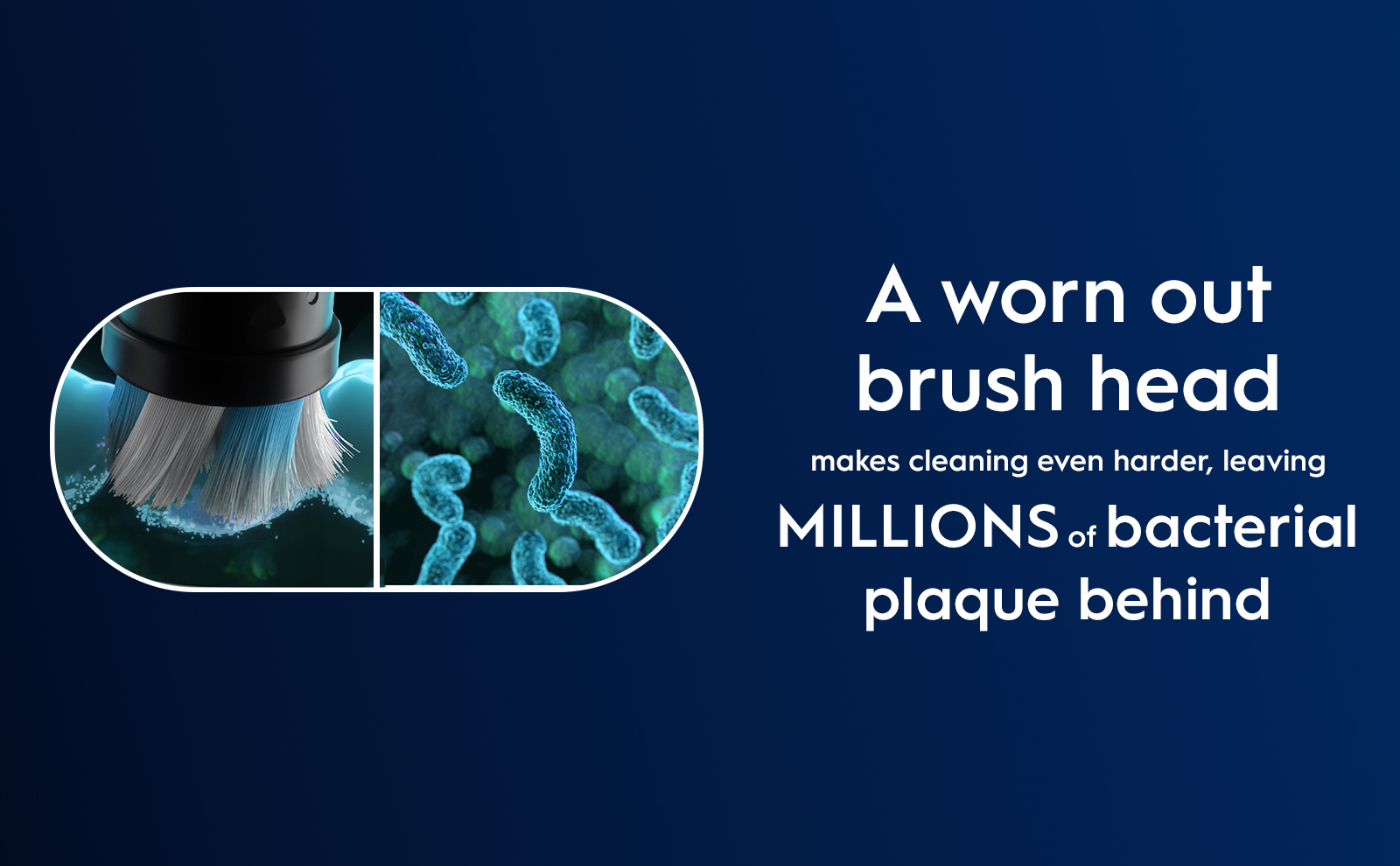 Close up of bacteria on worn out brush head that makes cleaning harder.
