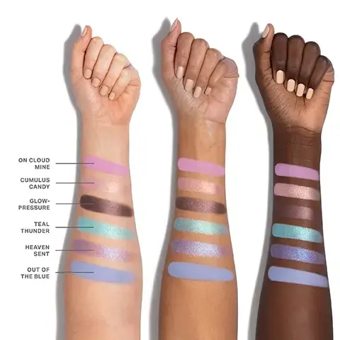 Image 1 - Three arms with swatches of cosmetics in various colors are displayed against a white background, with the left arm showing six swatches labeled On Cloud Mine, Cumulus Candy, Glow-Pressure, Teal Thunder, Heaven Sent, and Out of the Blue, while the middle arm and right arm show similar swatches without labels.
              Image 2 - A collection of six colorful eyeshadow swatches in various shades, labeled from 01 to 06, with visible names as follows: 01 On Cloud Mine, 02 Cumulus Candy, 03 Glow-Pressure, 04 Teal Thunder, 05 Heaven Sent, and 06 Out of the Blue.
              Image 3 - A close-up image of an eye showcasing shimmery pink and purple eyeshadow, with three shades of eyeshadow in the bottom left corner labeled 01, 02, and 03.
              Image 4 - Close-up of an eye featuring iridescent eyeshadow in shades of purple and teal, with visible swatches labeled 01, 02, 04, and 05 below.
              Image 5 - An image featuring textured cosmetic powders in various shades of brown and pink, with text blocks describing the benefits of a chromaplus blend including pigment-packed performance, all-day creaseproof wear, and luxurious blendability and buildability.
              Image 6 - A display of three eyeshadow palettes with vibrant shades, featuring text that reads INFINITE BUT COMPACT CURATIONS, NEXT-GEN FORMATS Choose from 6- or 12-pan palettes—designed for any mood and every moment, ENDLESS EXPRESSION Build versatile looks with timeless and trending shades, and READY WHEN YOU ARE Apply on the go with a built-in mirror.
              Image 7 - Image showing four types of eyeshadow finishes with descriptions: Seamless Mattes with pink texture and description, Luminous Shimmers with a shimmery brown texture and description, High-Shine Metallics with a bright teal texture and description, and Ultrareflective Molten Metals with a soft pink metallic texture and description; visible text reads EXPRESSIVE FINISHES. EFFORTLESS DIMENSION.Image 8 - A swatch of pink metallic eyeshadow and an open palette with six eyeshadow pans, one showing a split view of the metallic shade applied dry and wet, with the Morphe logo, and the text MEET MOLTEN METAL EYESHADOW Exclusive formula-flexing shadow in ChromaPlus 6-Pan Eyeshadow Palettes Apply dry for luminous effects Apply wet for molten-like shine Just spray your brush tip with Continuous Setting Mist before picking up and gliding along lash lines or creases MORPHE M.