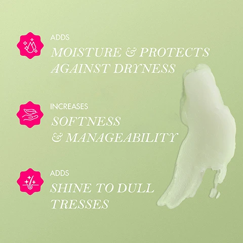 Image 3 - An image of a light green background featuring three sections of text with icons: the first section states adds moisture and protects against dryness, the second increases softness and manageability, and the third adds shine to dull tresses, alongside a small blob of a creamy substance.
              Image 4 - A jar of Mielle Rosemary Mint Scalp & Hair Strengthening Pomade-to-Oil is displayed on a cylindrical green pedestal, with instructions for use visible on the right side, including how much product to apply and methods for application.