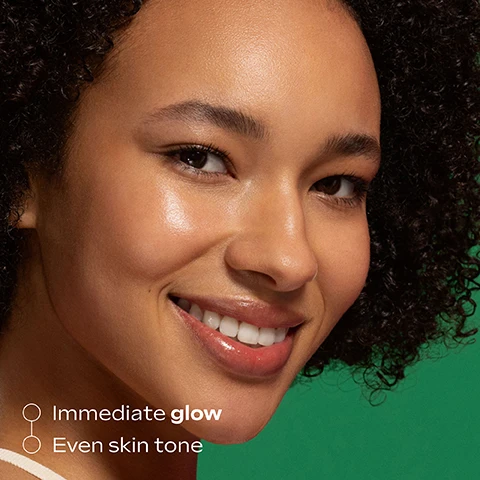 Image 4 - A smiling woman with glowing skin and curly dark hair looks towards the camera, with text that reads Immediate glow, Even skin tone. Image 5 - The image shows two sections: the top half features a shimmering light cream with the text LIGHT-REFLECTING PIGMENTS create radiant, even-looking skin, and the bottom half displays dark, wet, textured plant material with the text LIQUORICE reduces hyperpigmentation and pigment spots. Image 6 - The image shows three green Weleda skincare products: a jar, a serum bottle with a rose gold base, and a tube, presented as an AM and PM routine, with all visible text reading Glow Routine, AM, Weleda Since 1921 Skin Food FACE CARE Nourishing Day Cream, Weleda Natural Science Skin Food Glow SERUM DROPS with liquorice, Skin Food Day Cream & Skin Food Glow Serum Drops for deep hydration & strengthened skin barrier, PM, Weleda Since 1921 Skin Food Rich, intensive skin care For Face or Body For very dry and rough skin, With precious organic ingredients, Certified Natural Skin Care, Skin Food for barrier repair & deeply nourished skin. Image 7 - A persons finger applies a dollop of white cream onto the back of another hand against a green background, with text reading Application, Use 2-3 drops pure or Mix with your face cream (e.g. Skin Food Nourishing Day Cream) Apply and boost effect! Image 8 - A close-up of a smiling woman applying a white serum to her cheek, with the text Lightweight glowy serum. Image 9 - A three-panel image on a green background shows a skincare product being applied and used. The top left panel shows a person applying a white drop from a green bottle onto their face. The top right panel shows a hand mixing a white serum. The bottom panel shows a person holding the green bottle near their face. The visible text reads Drop it!, Mix it!, Boost it!, and on the bottle WELEDA NATURAL SCIENCE SKIN FOOD SERUM DROPS with liquorice.