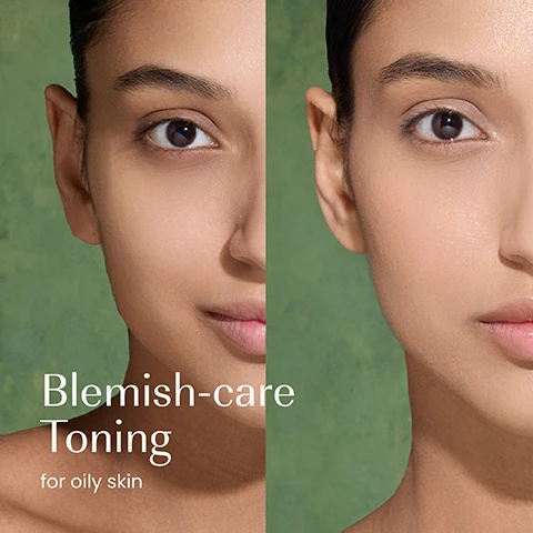 Image 1 - A split image shows the left side of a womans face with slightly more visible skin texture and the right side with smoother, more even-toned skin, against a dark green background, with the text Blemish-care Toning for oily skin. Image 2 - A clear bottle of izil Green Tea & Salicylic Pore-Clarifying Toner with a dark teal cap, filled with a yellowish-green liquid, stands on a light rock next to dried shiitake mushrooms and a glass tube with green tea leaves, with visible text labels MUSHROOM EXTRACT, NIACINAMIDE, WITCH HAZEL, and on the bottle izil GREEN TEA & SALICYLIC PORE-CLARIFYING TONER REDUCE OIL, DEEP CLEAN PORES & BRIGHTEN With Witch Hazel, Mushroom Extract, Niacinamide TONIFIANT DESINCRUSTANT ANTI-PORES AU THÉ VERT ET À LACIDE SALICYLIQUE منظف الوجه بخلاصة الشاي الأخضر وحمض الساليسيليك للبشرة الدهنية NORMAL, COMBO & OILY SKIN TYPES. Image 3 - A hand holds a clear bottle of izil Green Tea & Salicylic Pore-Clarifying Toner with a dark cap and greenish liquid, and on the left side of the image the text reads Tightens pores, Evens skin tone, Balances, while the bottle itself displays izil, GREEN TEA & SALICYLIC PORE-CLARIFYING TONER, REDUCE OIL, DEEP CLEAN PORES & BRIGHTEN, Witch Hazel, Mushroom Extract, Niacinamide, TONIFIANT DÉSINCRUSTANT ANTI-PORES AU THÉ VERT ET À LACIDE SALICYLIQUE, تـونــر الشاي الأخضر والساليسيليك لتنقية المسام, NORMAL COMBO & OILY SKIN TYPES. Image 4 - A golden-brown liquid with bubbles around the edges features text listing product attributes: 97.93% NATURAL, ALCOHOL-FREE, CRUELTY-FREE, GMOS, ALCOHOL, ARTIFICIAL COLOURS & FRAGRANCE. Image 5 - A set of izil skincare products, including a gel cleanser, toner, oil, cream, and scrub, displayed on a rock surface with green tea leaves and a papaya slice, featuring the visible text Clarify izil Green Tea Oil Control Gel Cleanser, Balance izil Green Tea & Salicylic Pore-Clarifying Toner, Detoxify izil Pure Regenerating Prickly Pear Oil, Renew izil Green Tea Pore Minimizer Cream, and Exfoliate izil Green Tea Balancing & Brightening Scrub. Image 6 - A product comparison shows two izil skincare toner bottles against a plain background with the text New Look, Same formula you love; the left bottle, clear with a dark green label, reads izil O BRIGHTEN GREEN TEA ANTIOXIDANT TONER, while the right bottle, opaque brown, reads izil GREEN TEA & SALICYLIC PORE-CLARIFYING TONER REDUCE OIL, DEEP CLEAN PORES & BRIGHTEN NATURAL, COMBO & OILY SKIN.